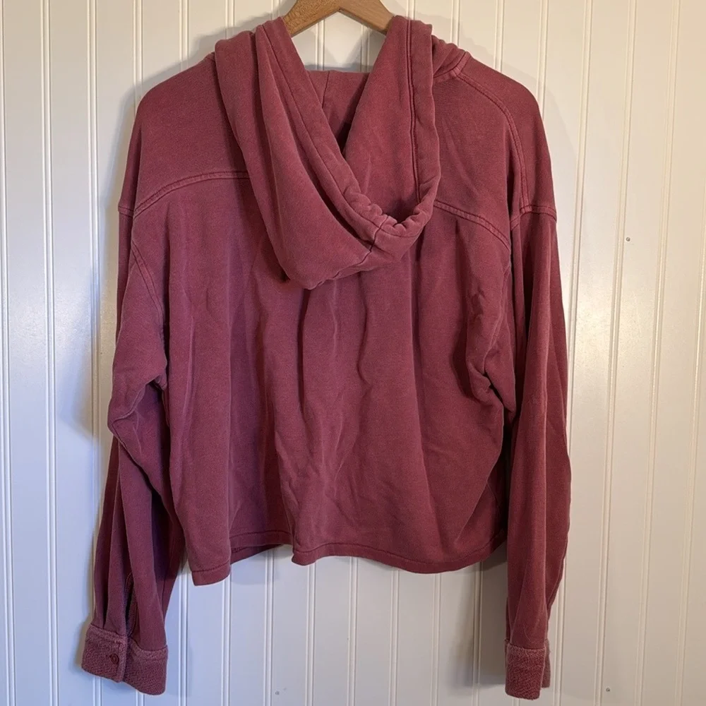 American Eagle Cropped Oversized Button-Up Hoodie Faded Pink/Red Size Large - Picture 5 of 11